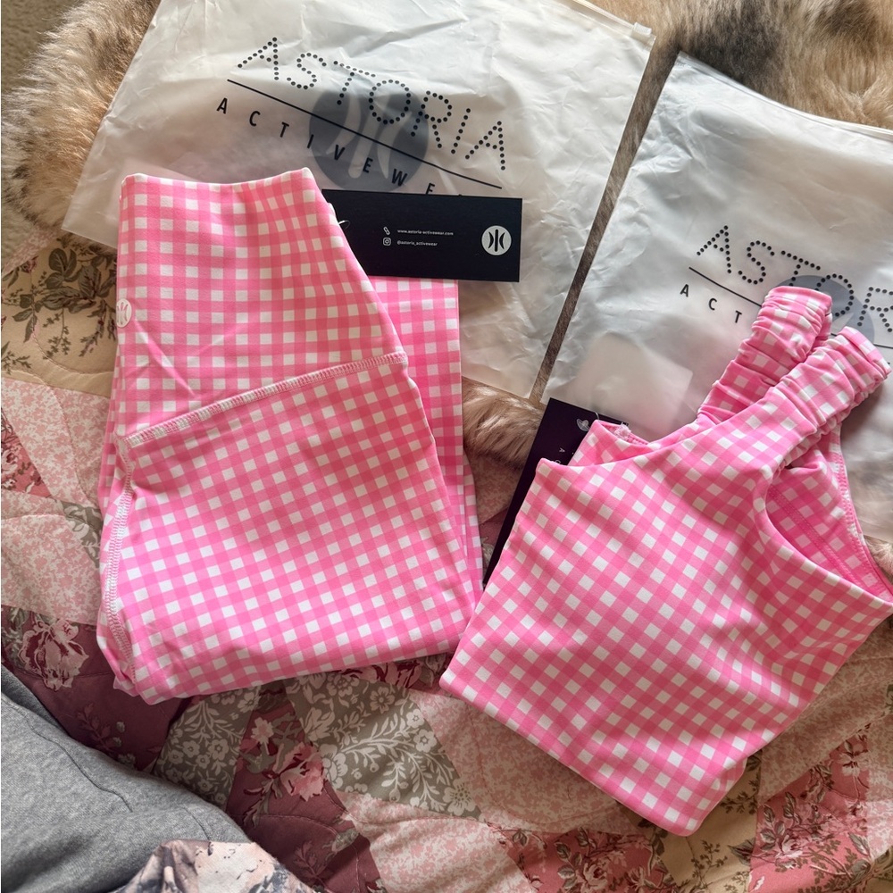 Astoria Activewear Pink Gingham Leggings & Top Set